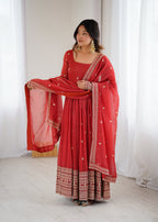 Rust Embroidery Kurta Set