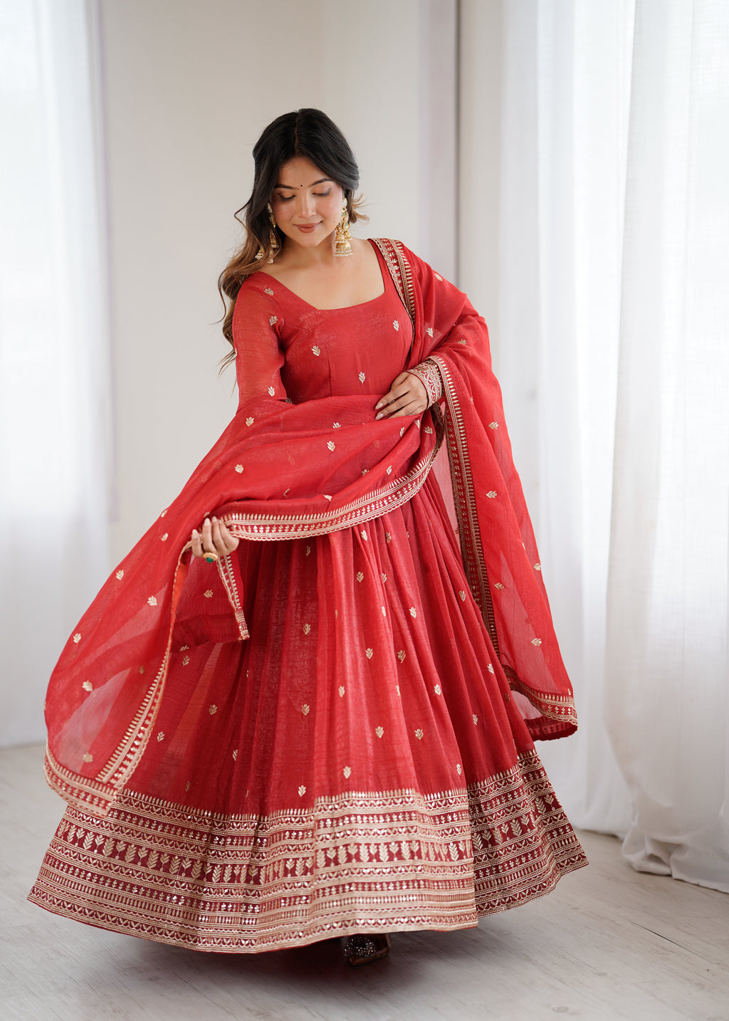 Rust Embroidery Kurta Set