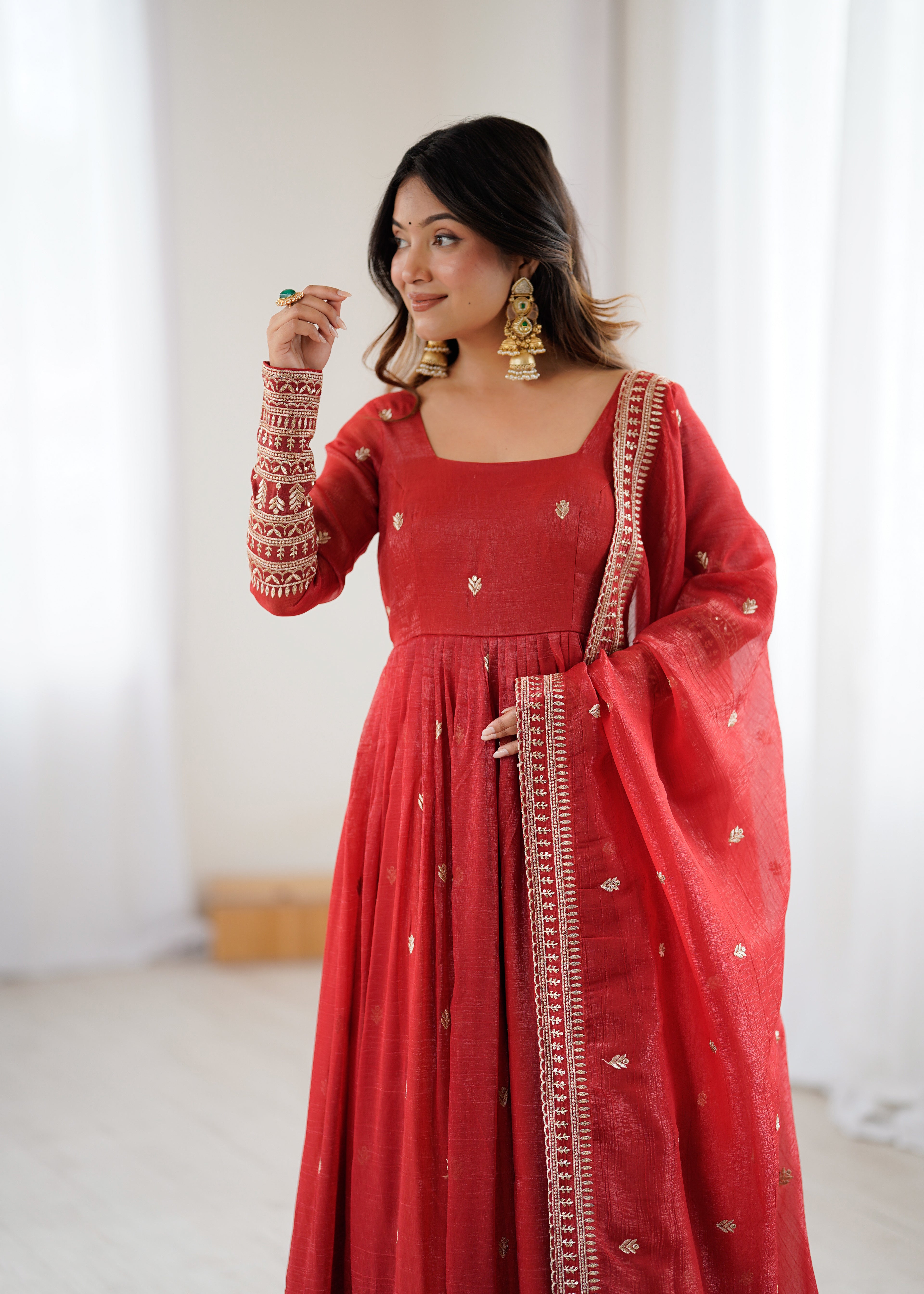 Rust Embroidery Kurta Set