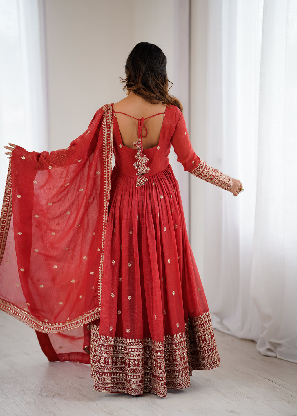 Rust Embroidery Kurta Set