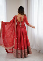 Rust Embroidery Kurta Set