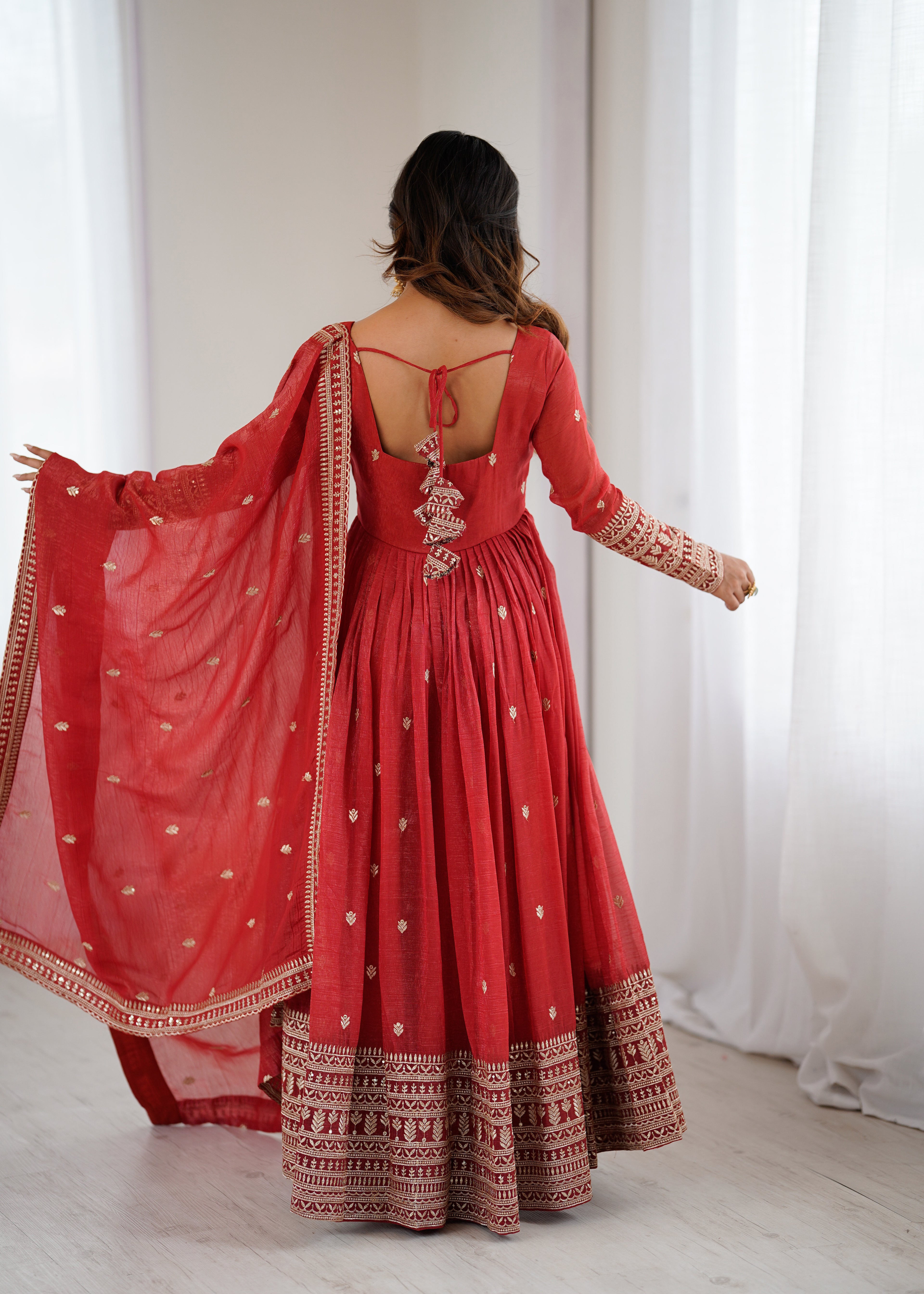 Rust Embroidery Kurta Set