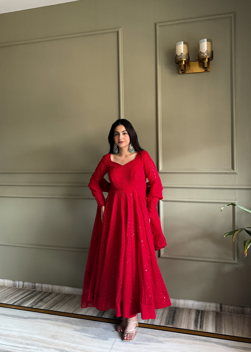 Red Fox Georgette Lukhnowi Sequence Work Kurta Set