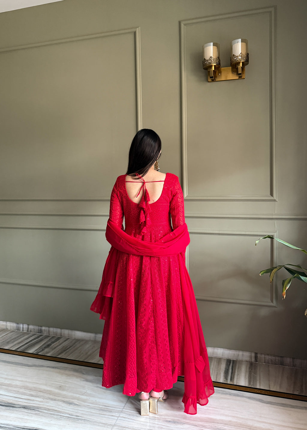 Red Fox Georgette Lukhnowi Sequence Work Kurta Set