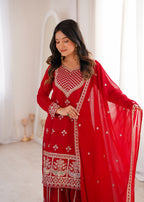 Red Fox Georgette Embroidery Work Sharara Set