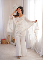 White Crunchy Silk Fabric With Embroidery Sharara Set