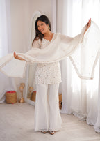 White Crunchy Silk Fabric With Embroidery Sharara Set