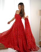 Red Bandhej Kurta Set