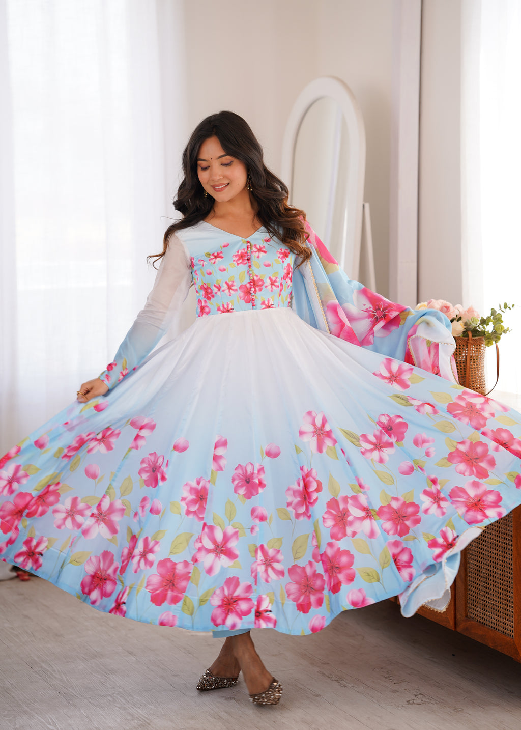 Designer Floral Anarkali Suit Set