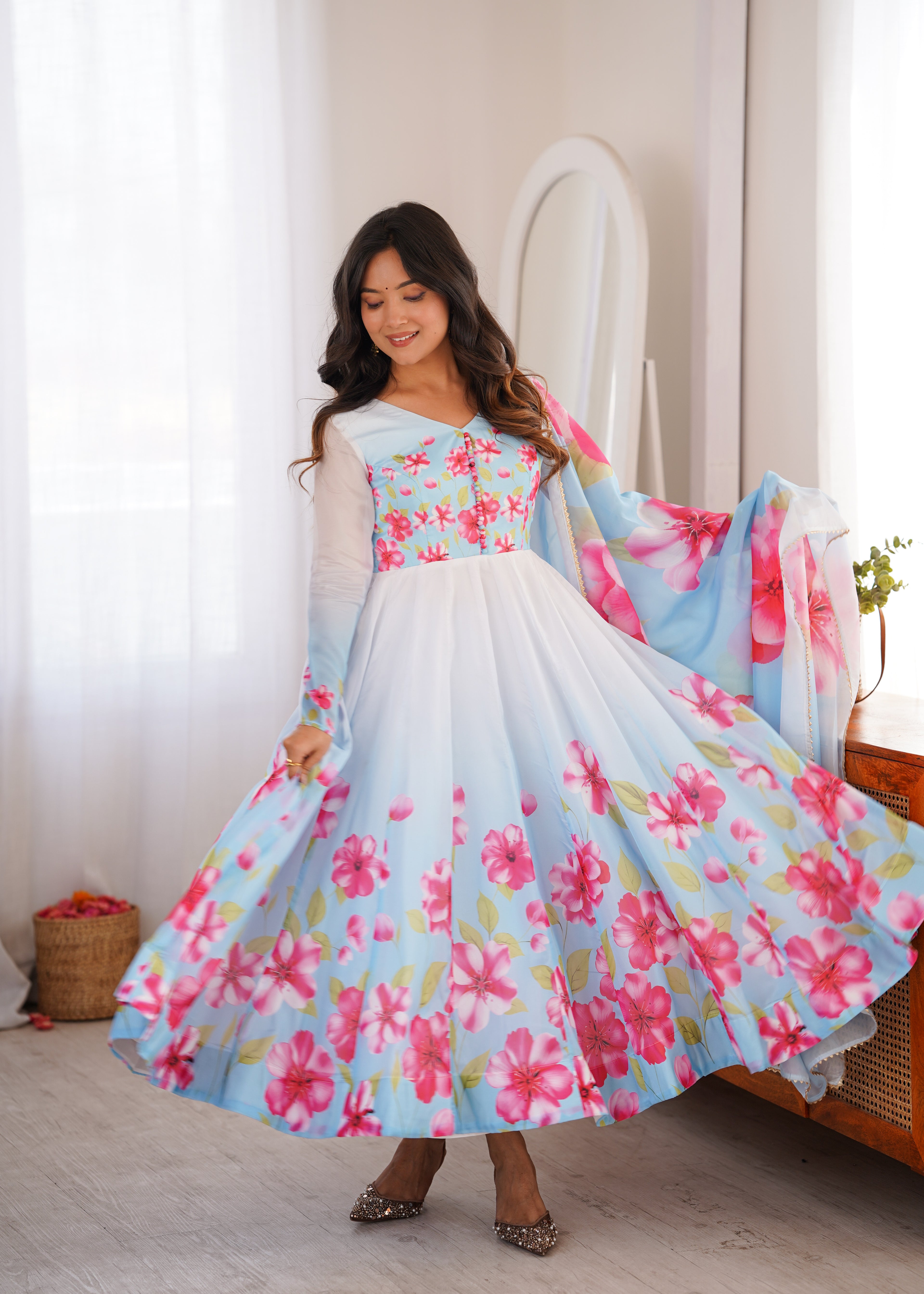 Designer Floral Anarkali Suit Set