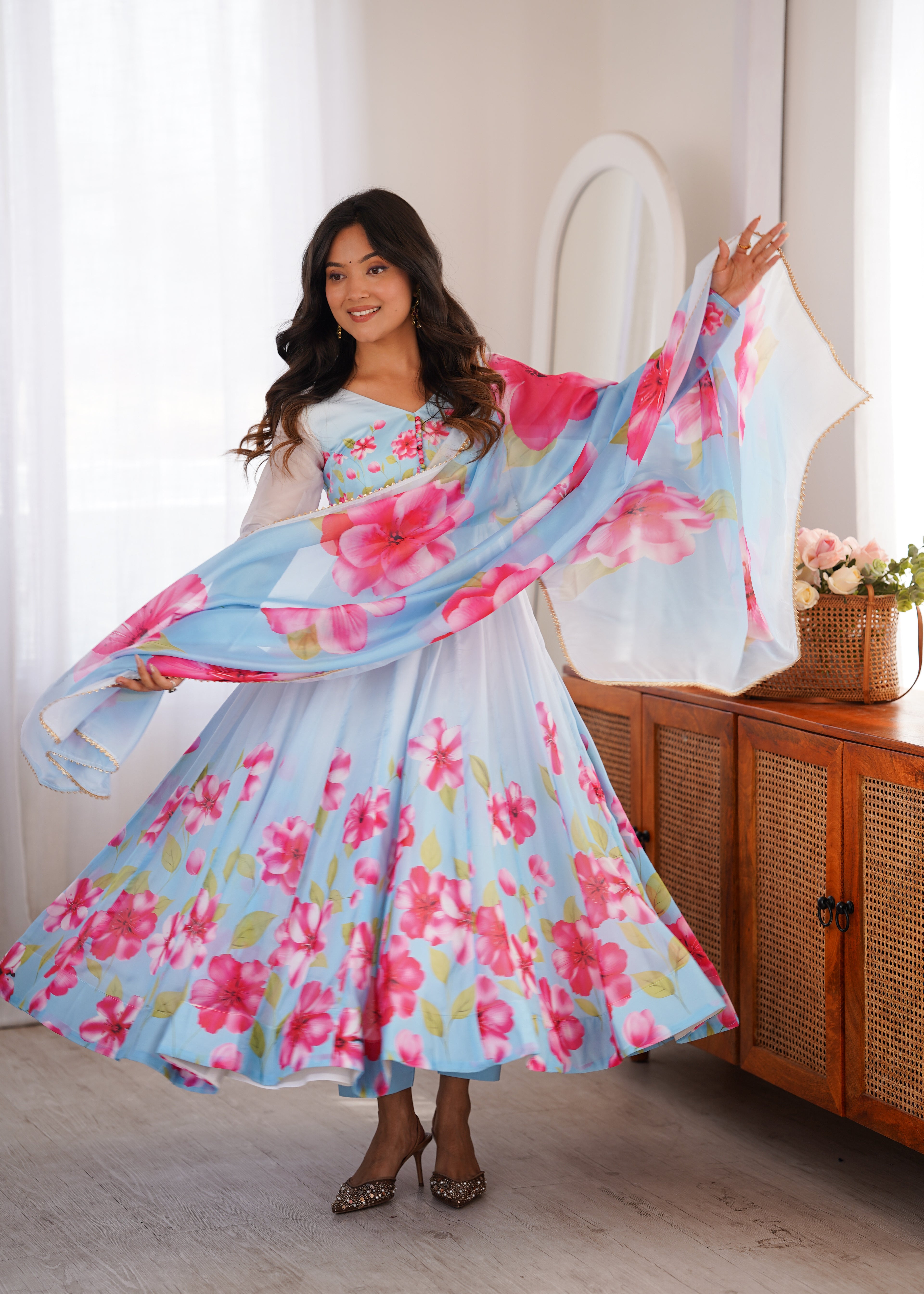 Designer Floral Anarkali Suit Set