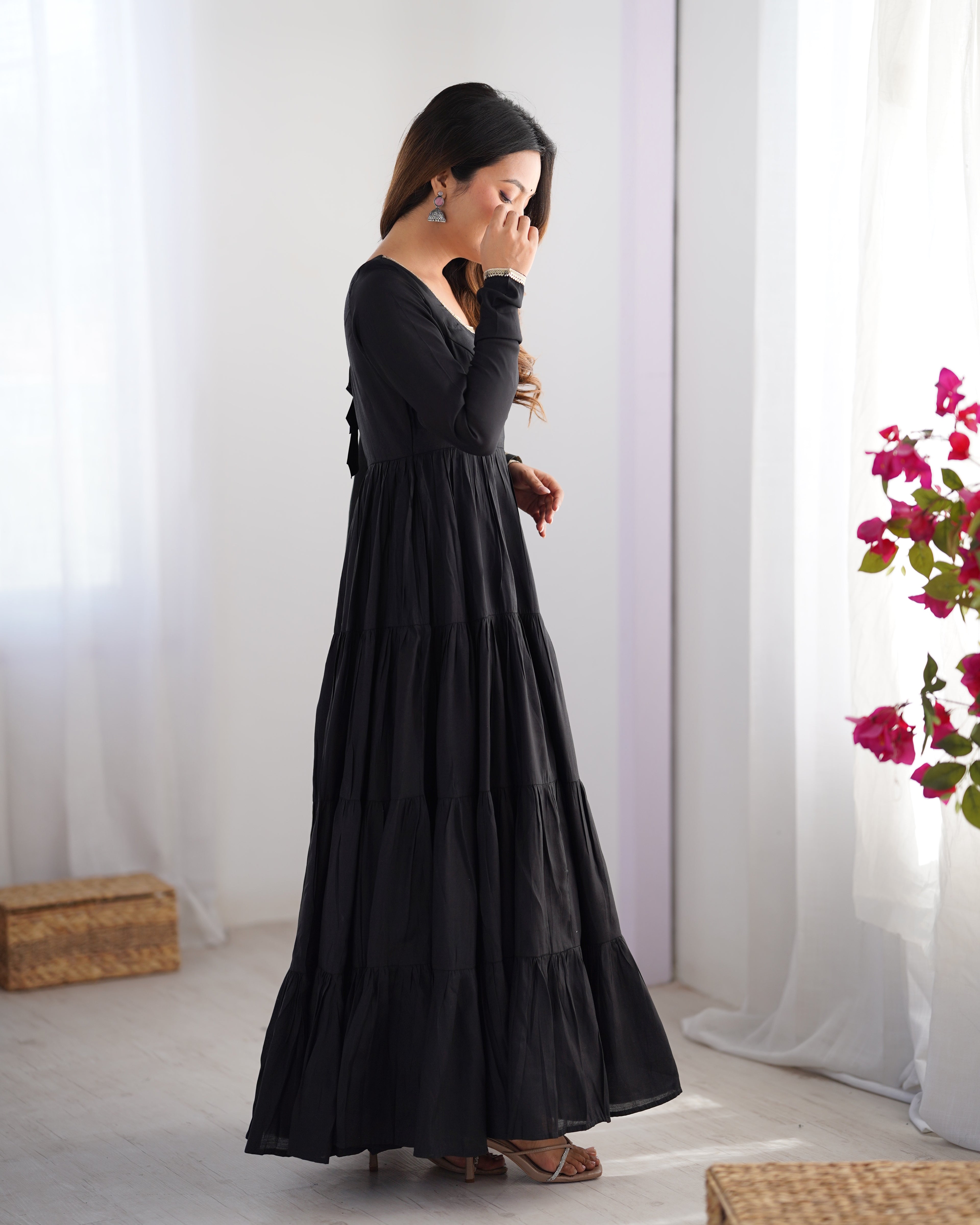 Black Chanderi Silk Kurta Set