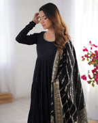 Black Chanderi Silk Kurta Set