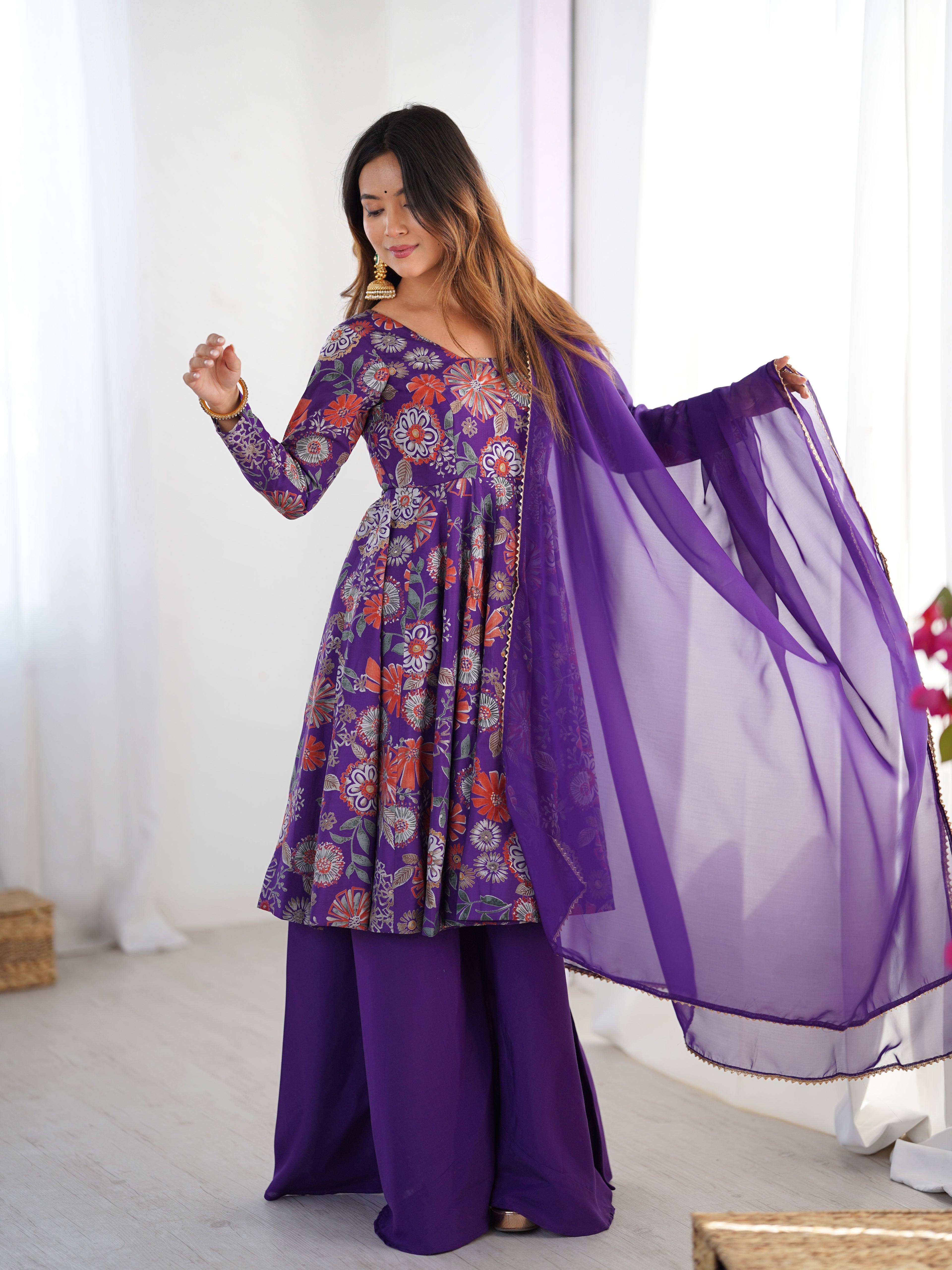 Purple romansilk chanderi Sharara Set