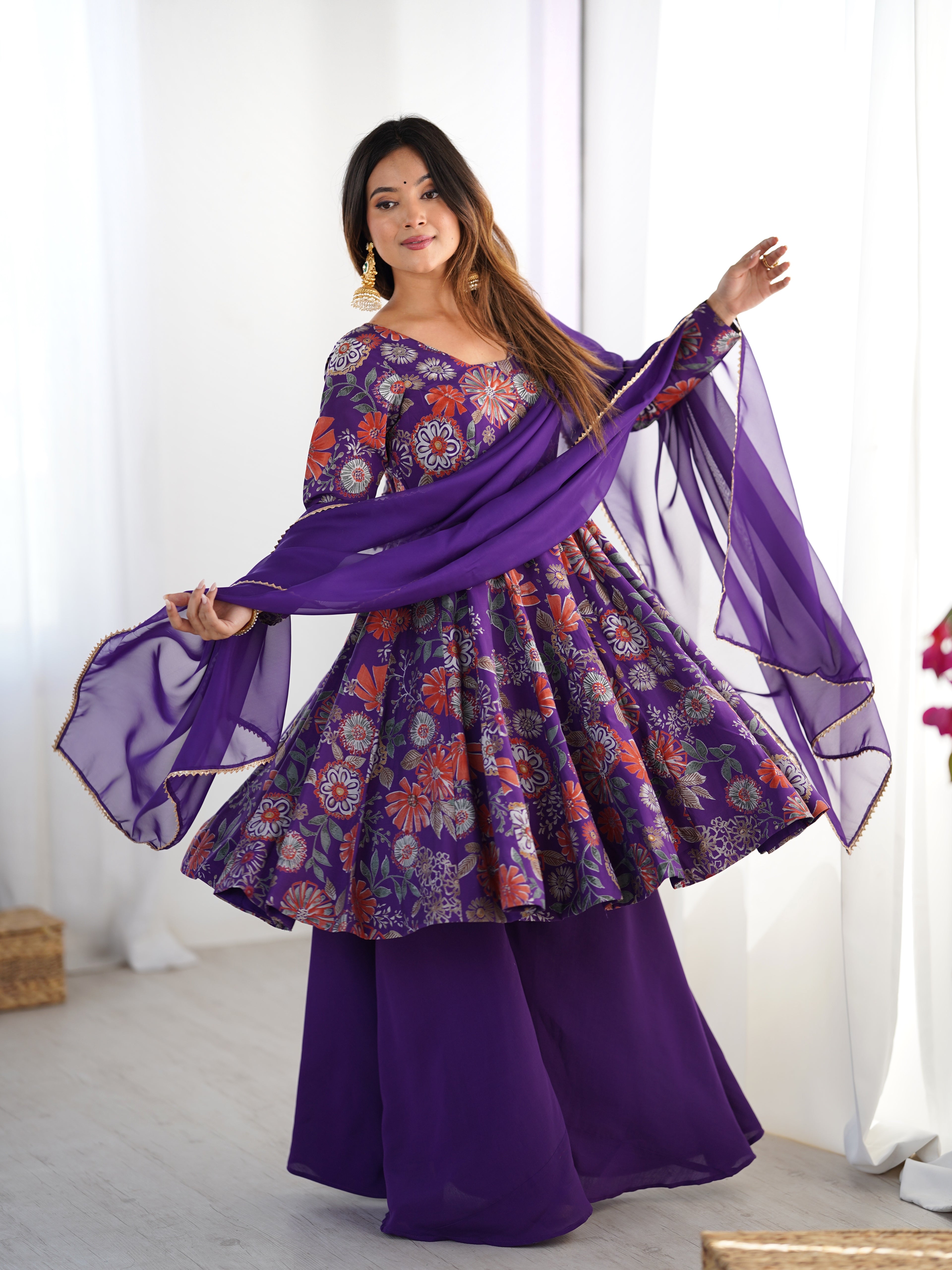Purple romansilk chanderi Sharara Set