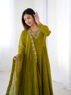 Mehendi Georgette Embroidery Kurta Set