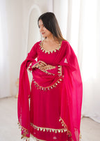 Pink Real Mirror Lace Work Stylish Suit Set
