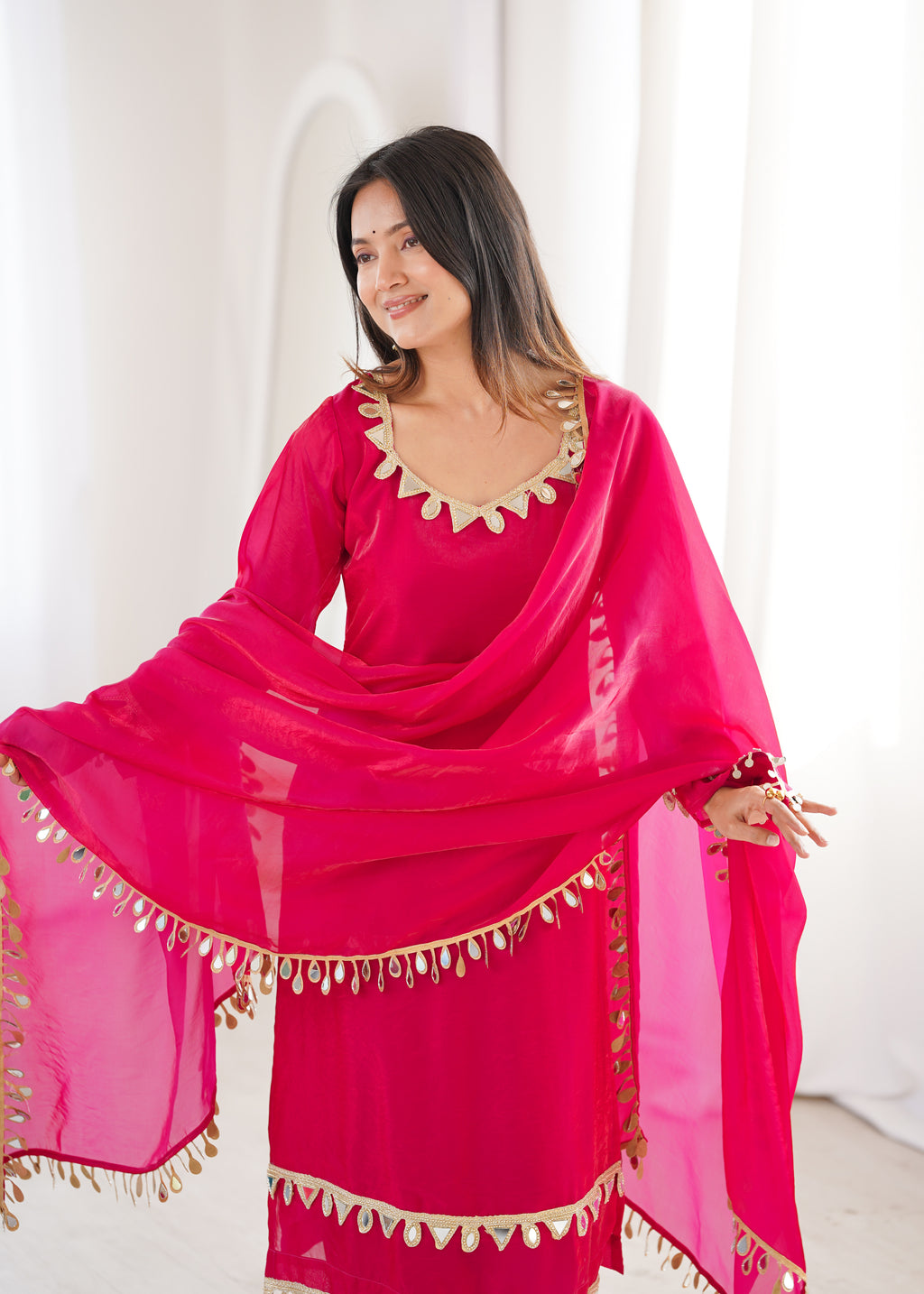 Pink Real Mirror Lace Work Stylish Suit Set