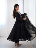 Black Georgette Embroidery Kurta Set