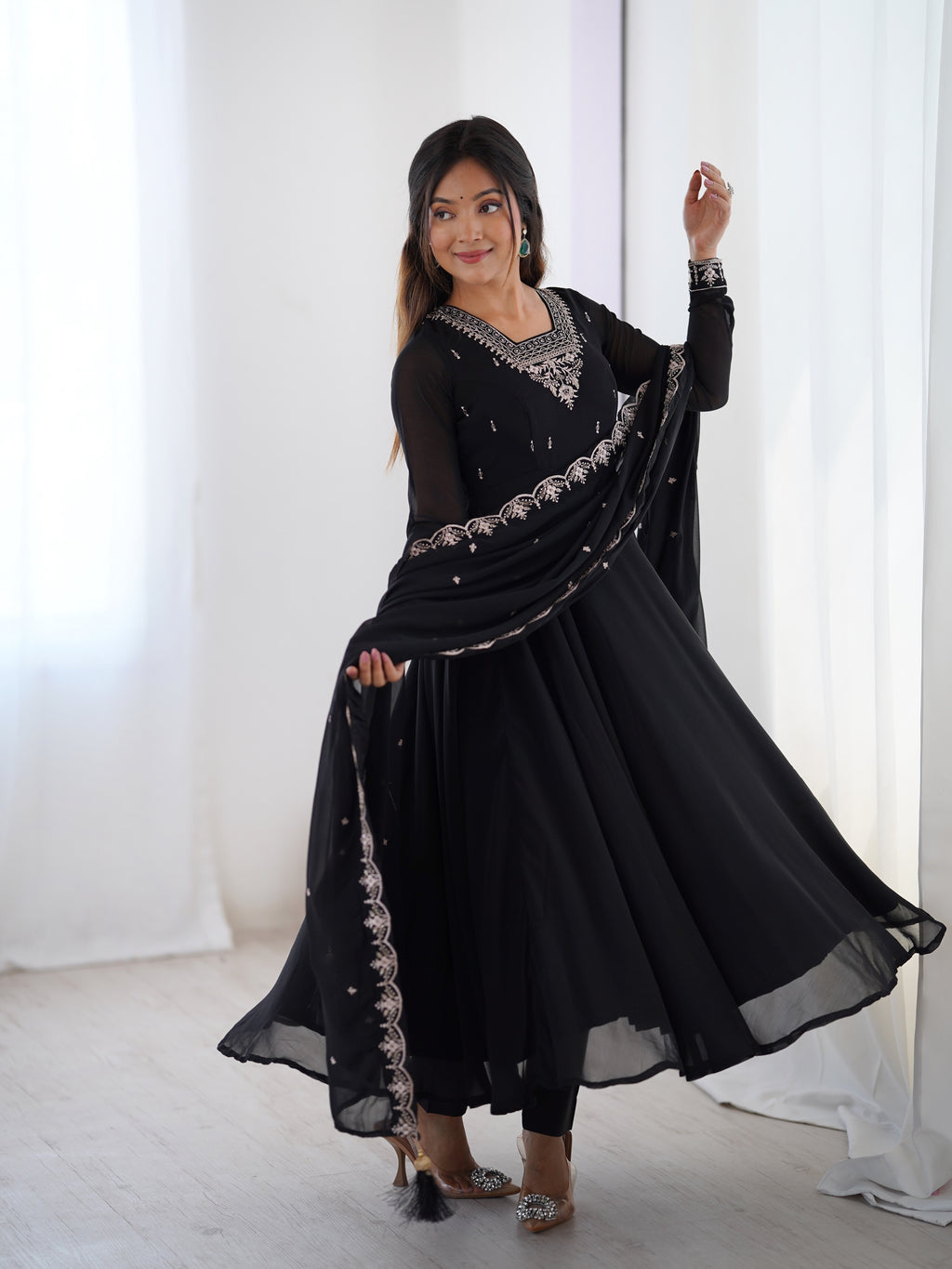 Black Georgette Embroidery Kurta Set