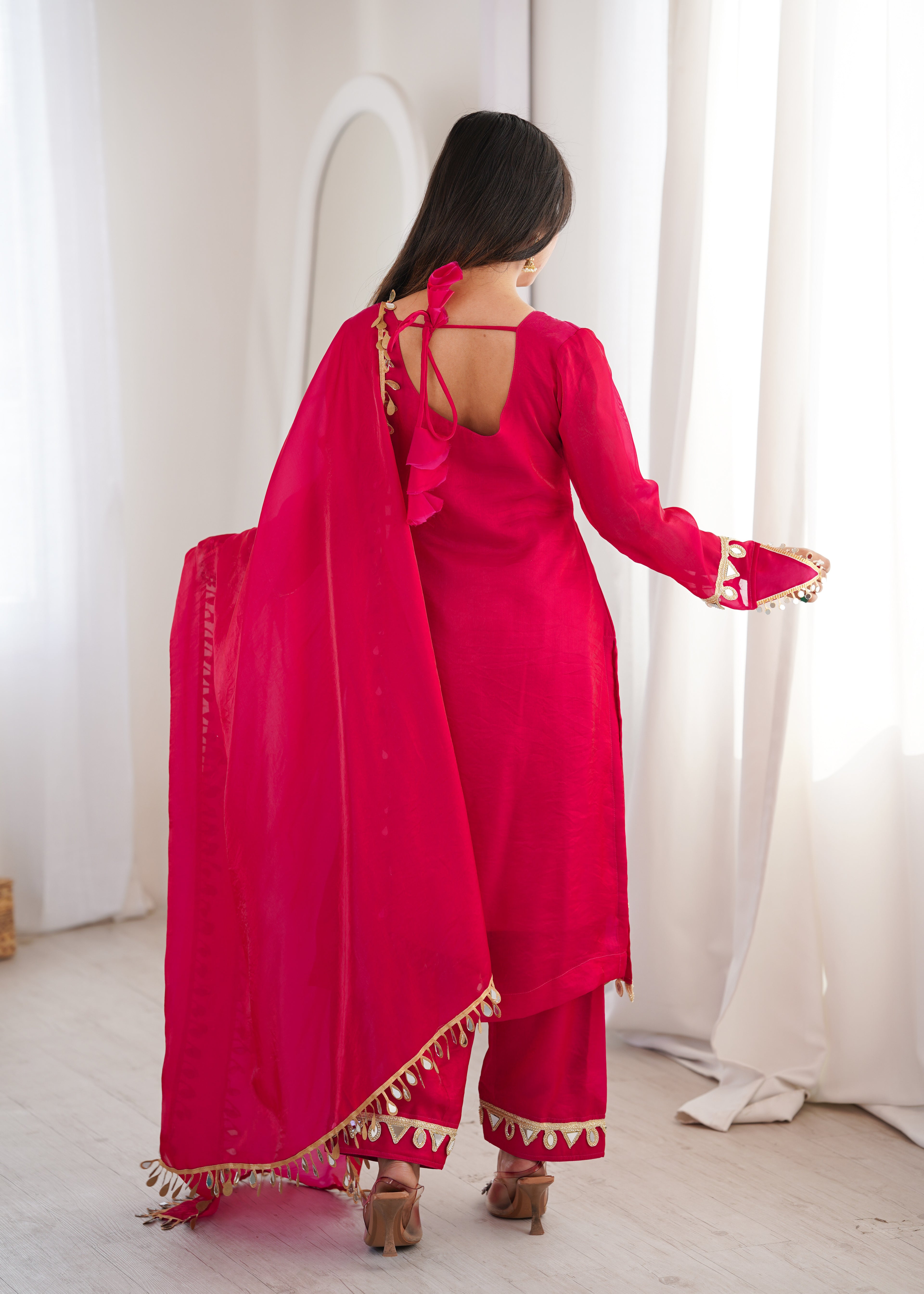 Pink Real Mirror Lace Work Stylish Suit Set
