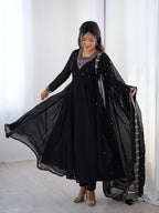 Black Georgette Embroidery Kurta Set