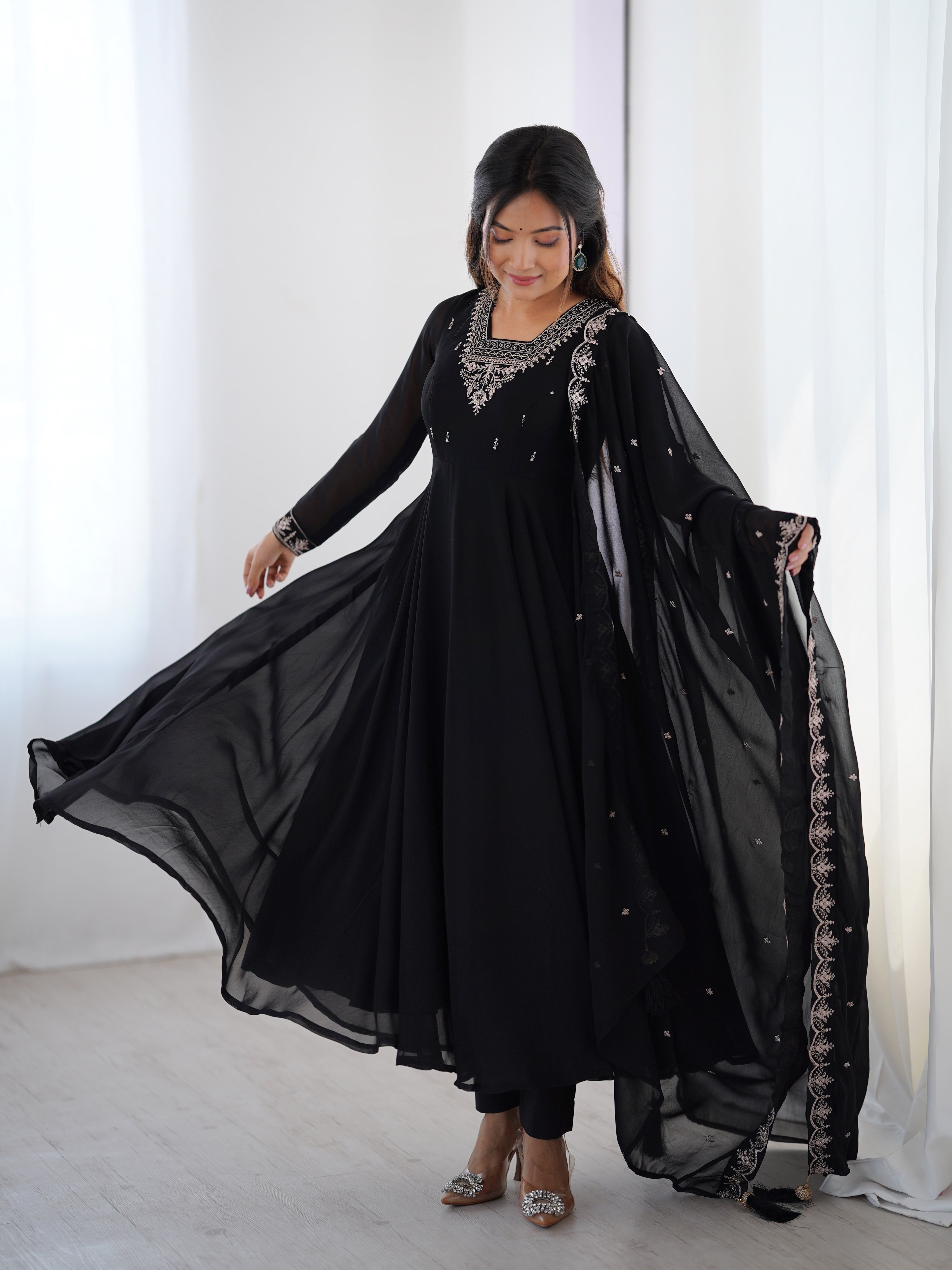 Black Georgette Embroidery Kurta Set