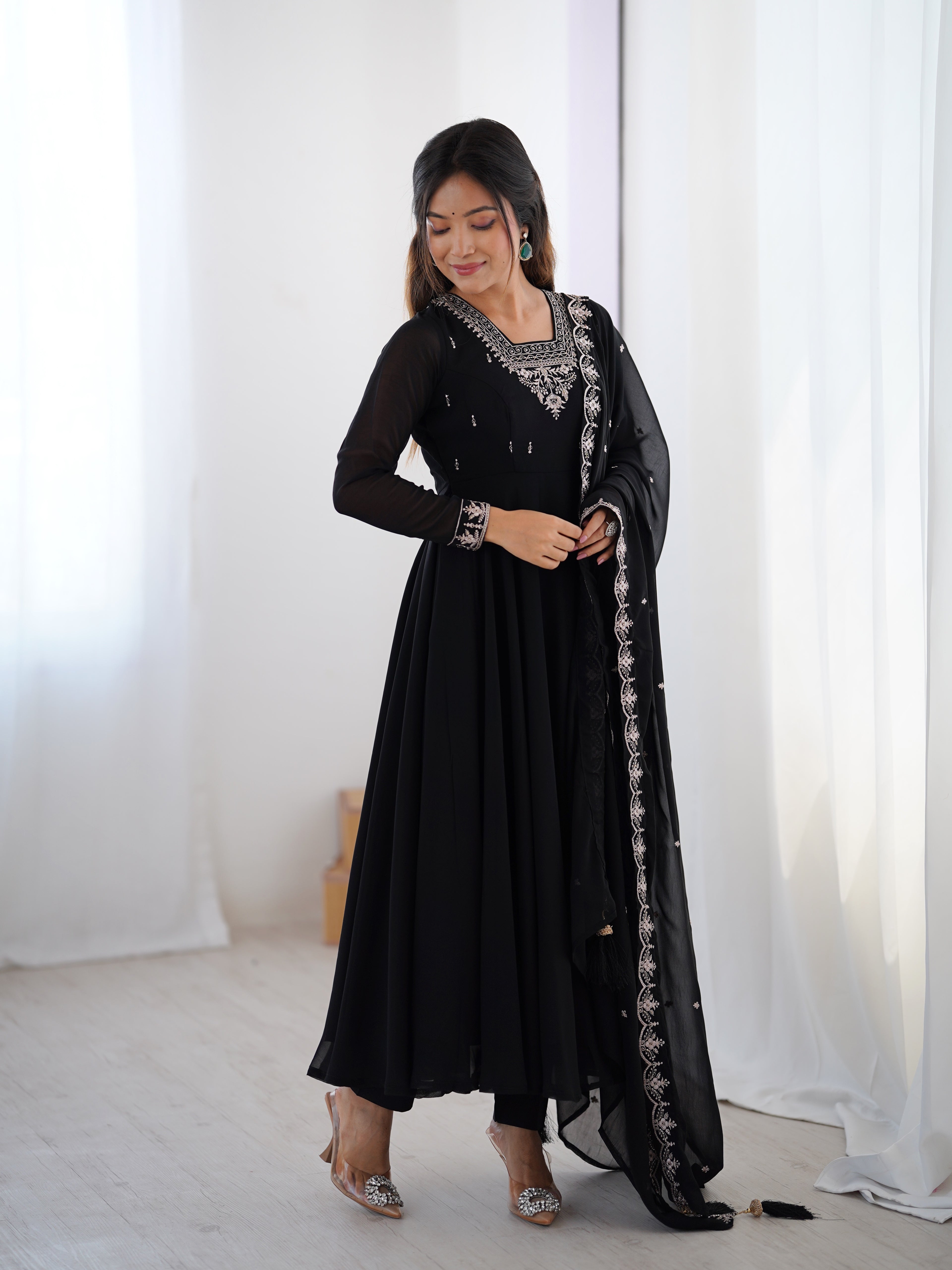 Black Georgette Embroidery Kurta Set