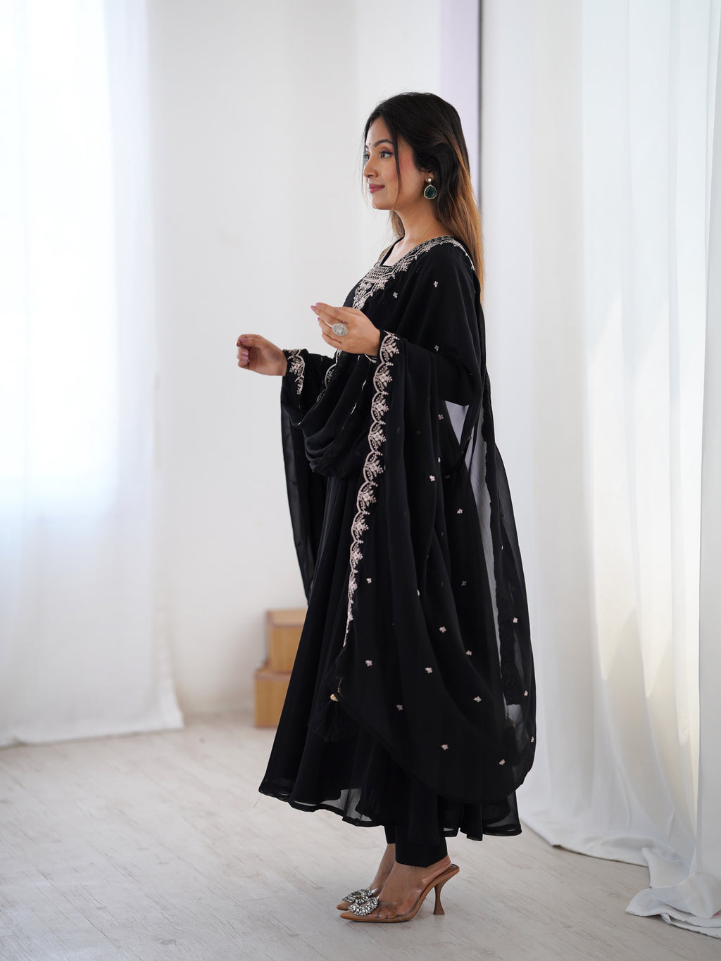 Black Georgette Embroidery Kurta Set
