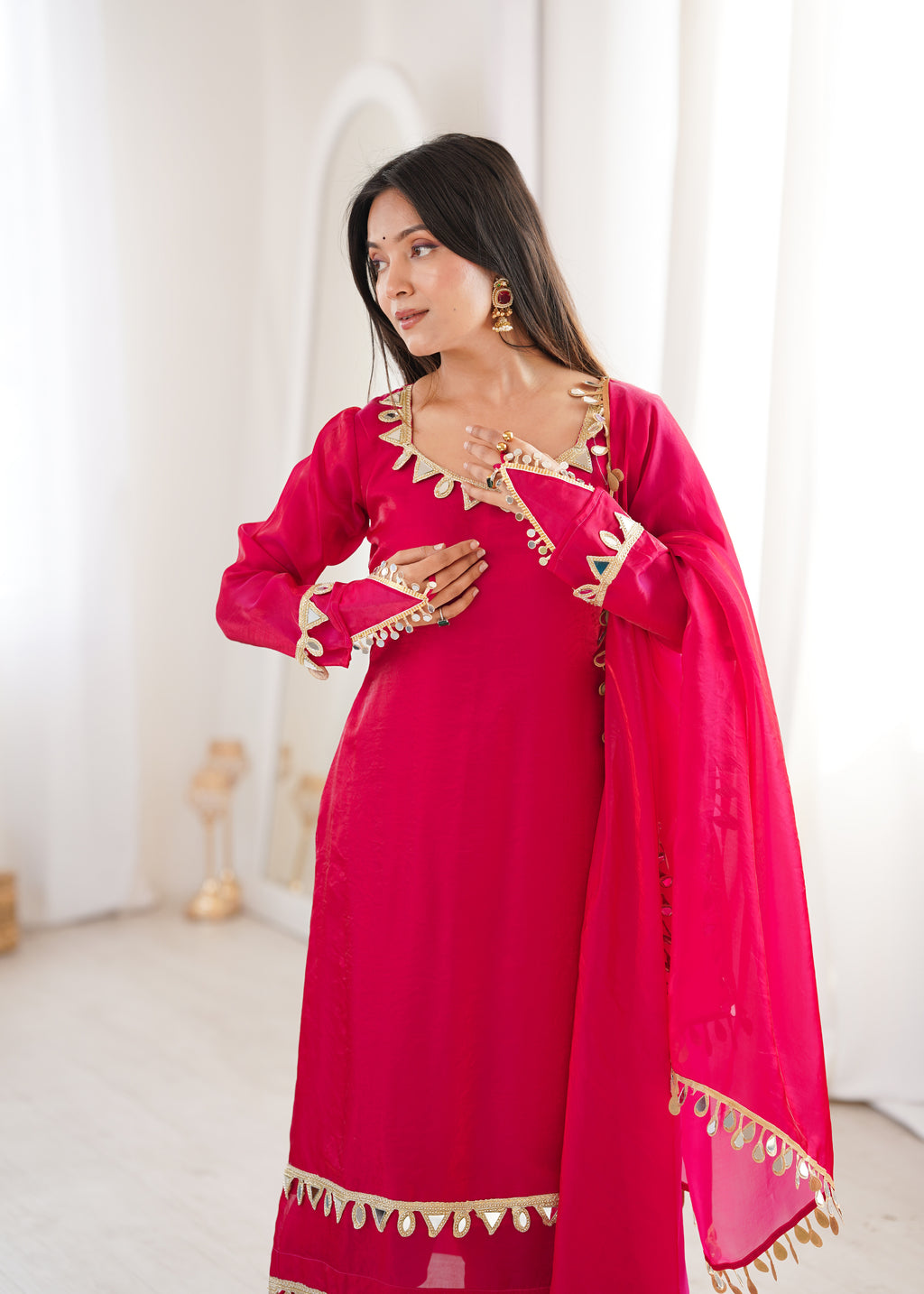 Pink Real Mirror Lace Work Stylish Suit Set