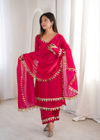 Pink Real Mirror Lace Work Stylish Suit Set