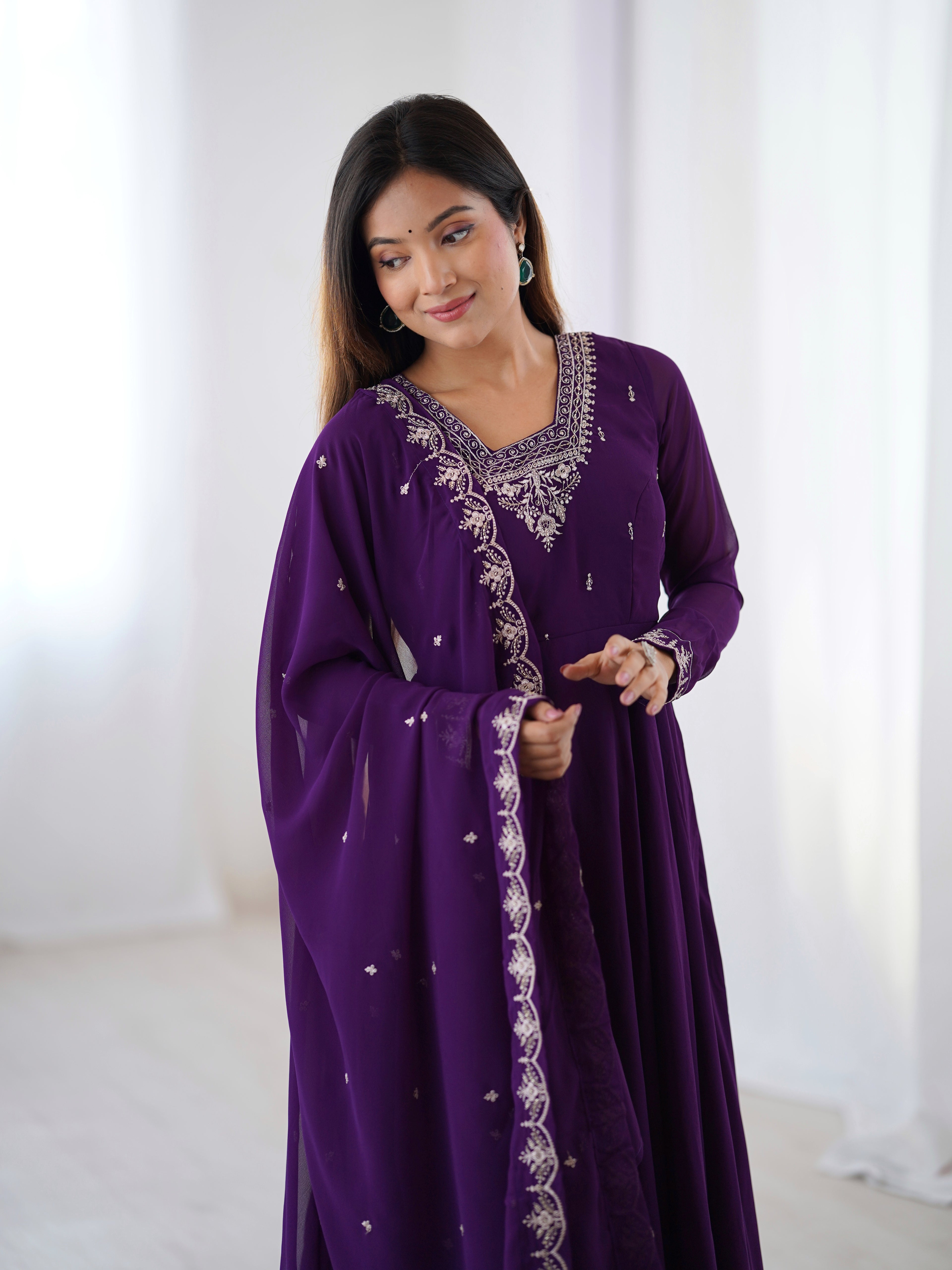 Purple Georgette Embroidery Kurta Set