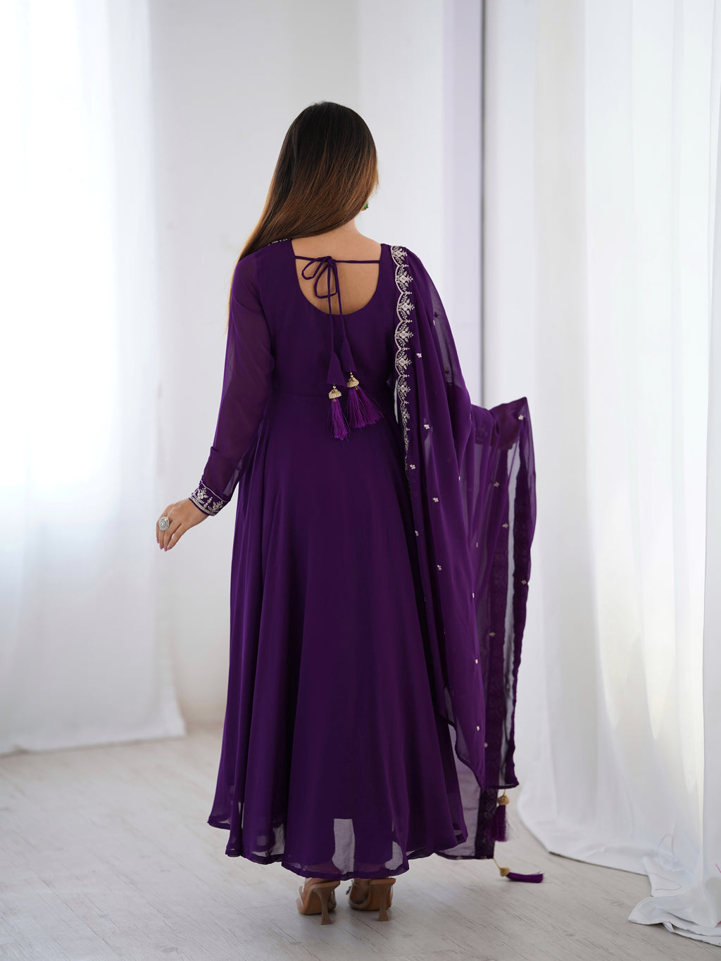 Purple Georgette Embroidery Kurta Set