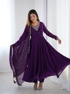 Purple Georgette Embroidery Kurta Set