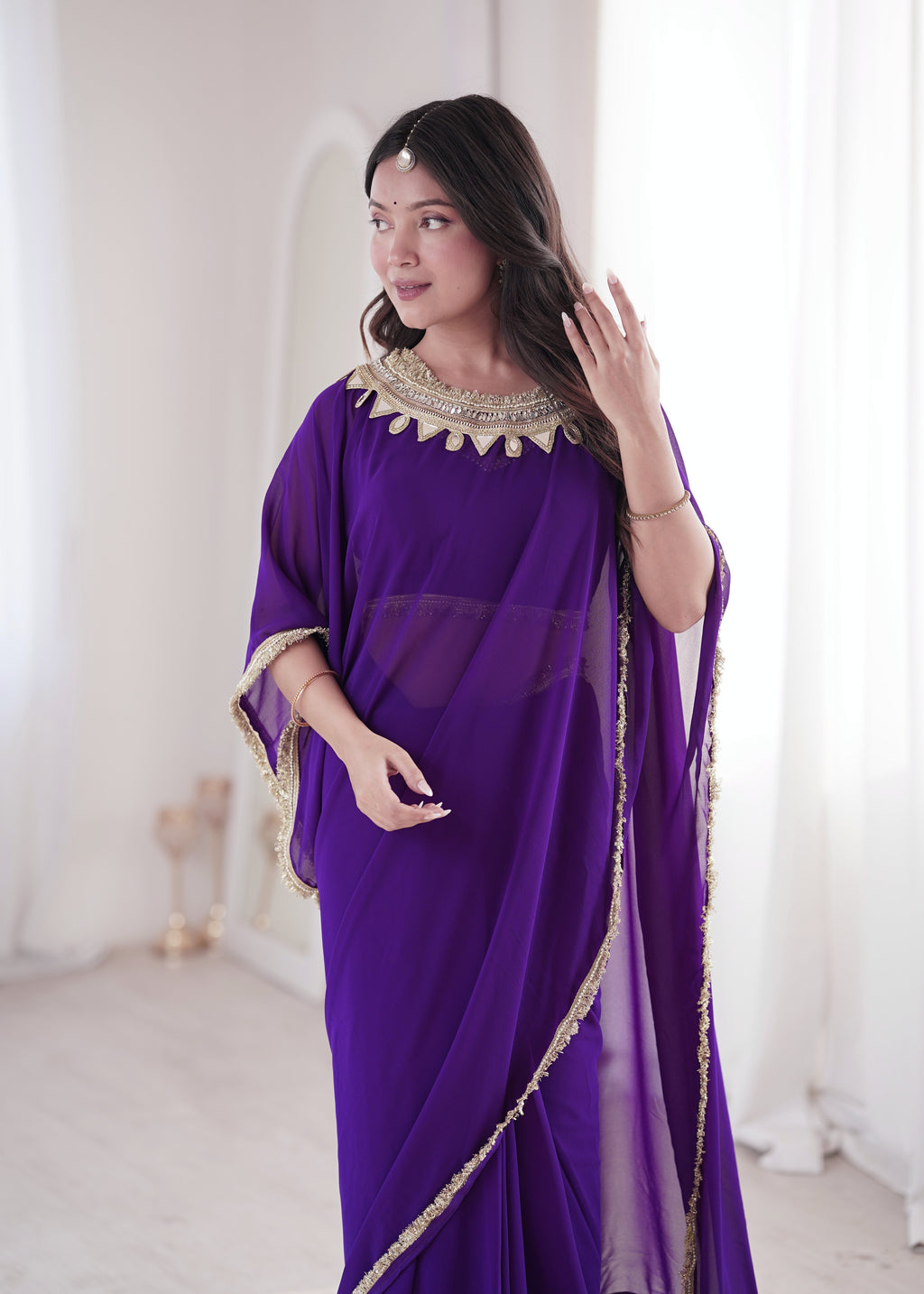 Purple Georgette Ready To Wear Saree
