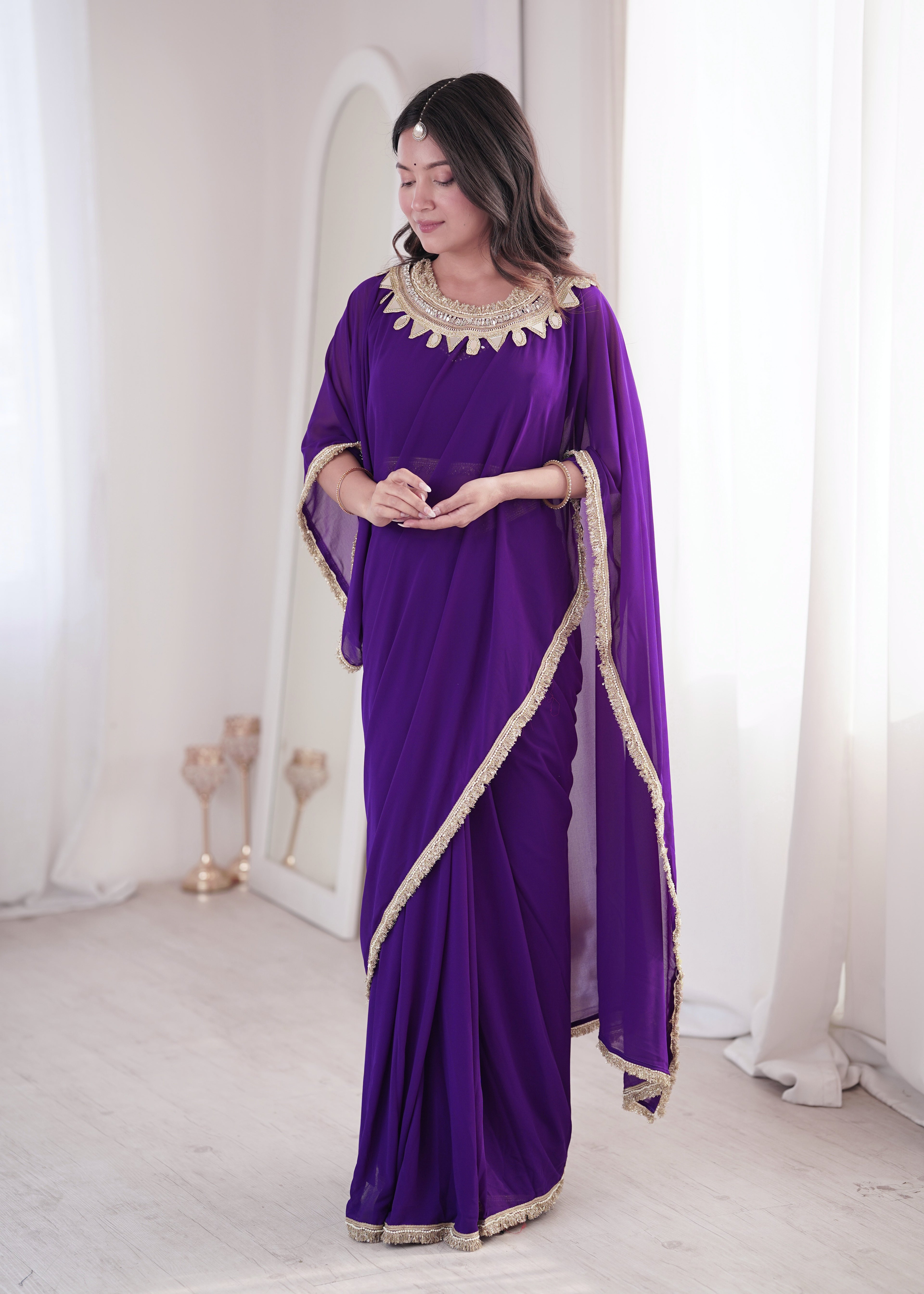 Purple Georgette Ready To Wear Saree