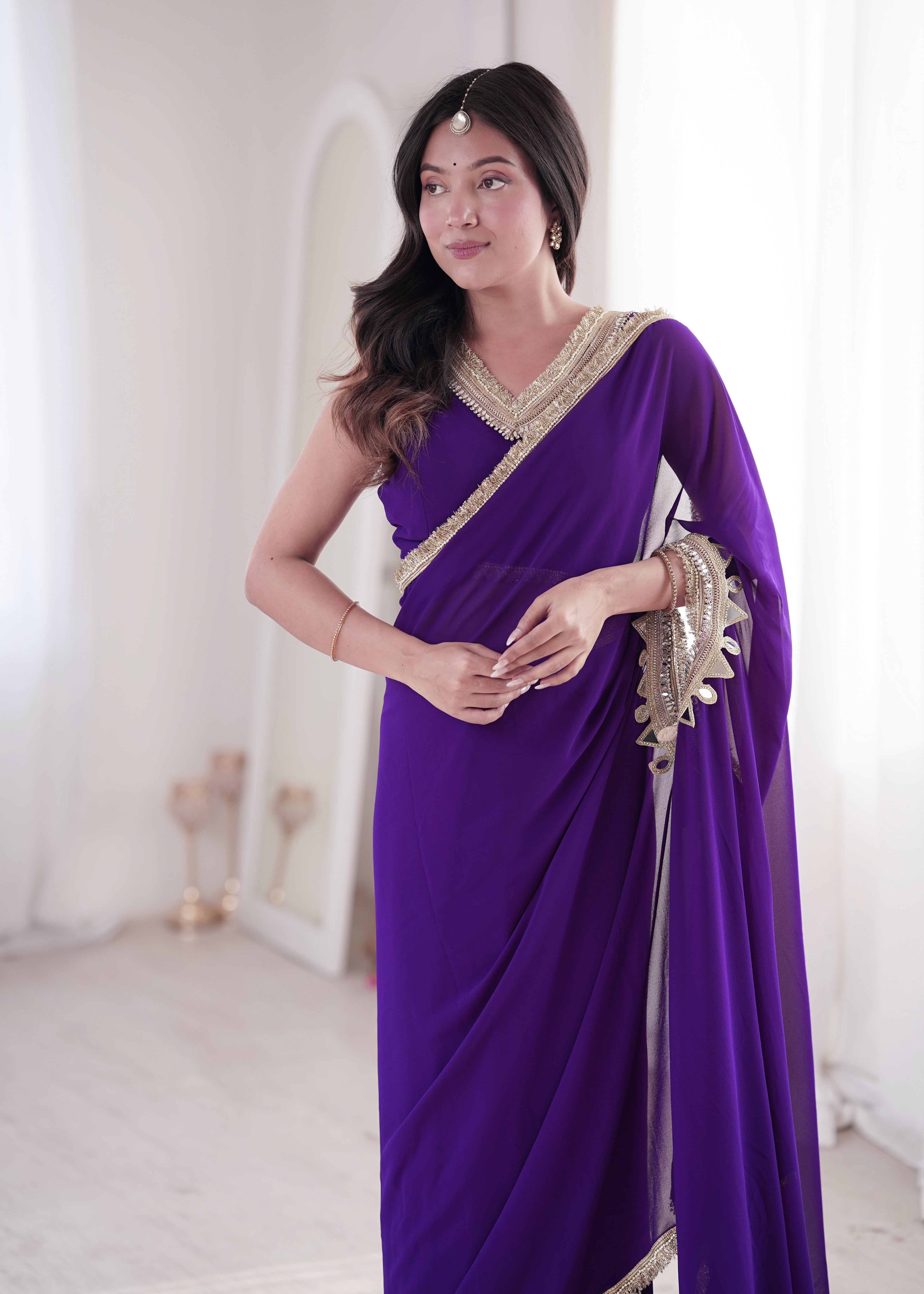 Purple Georgette Ready To Wear Saree