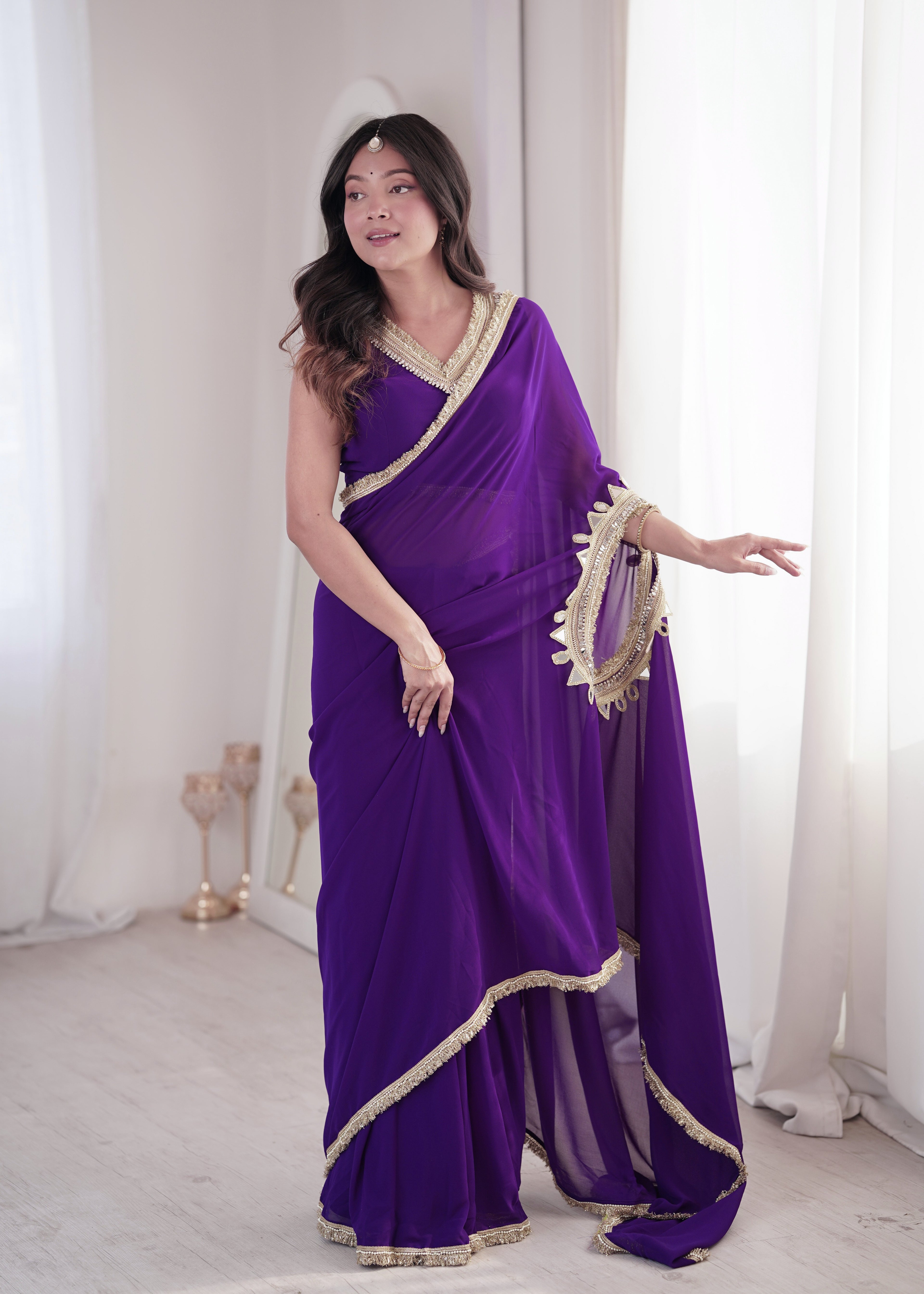 Purple Georgette Ready To Wear Saree