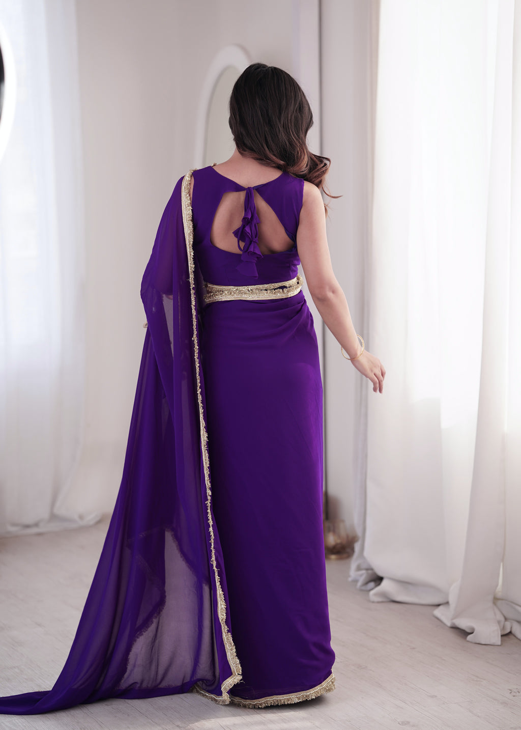 Purple Georgette Ready To Wear Saree