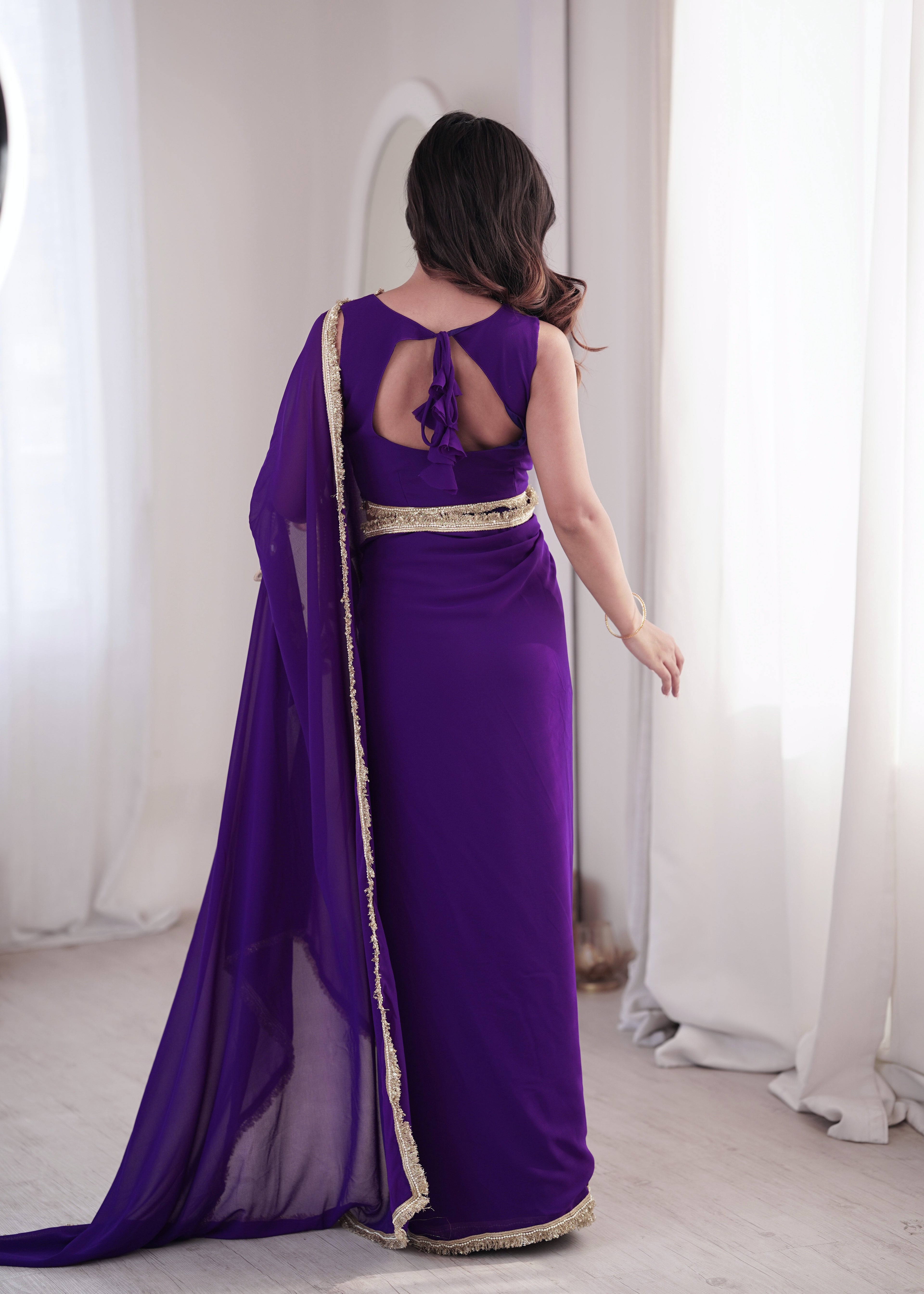 Purple Georgette Ready To Wear Saree
