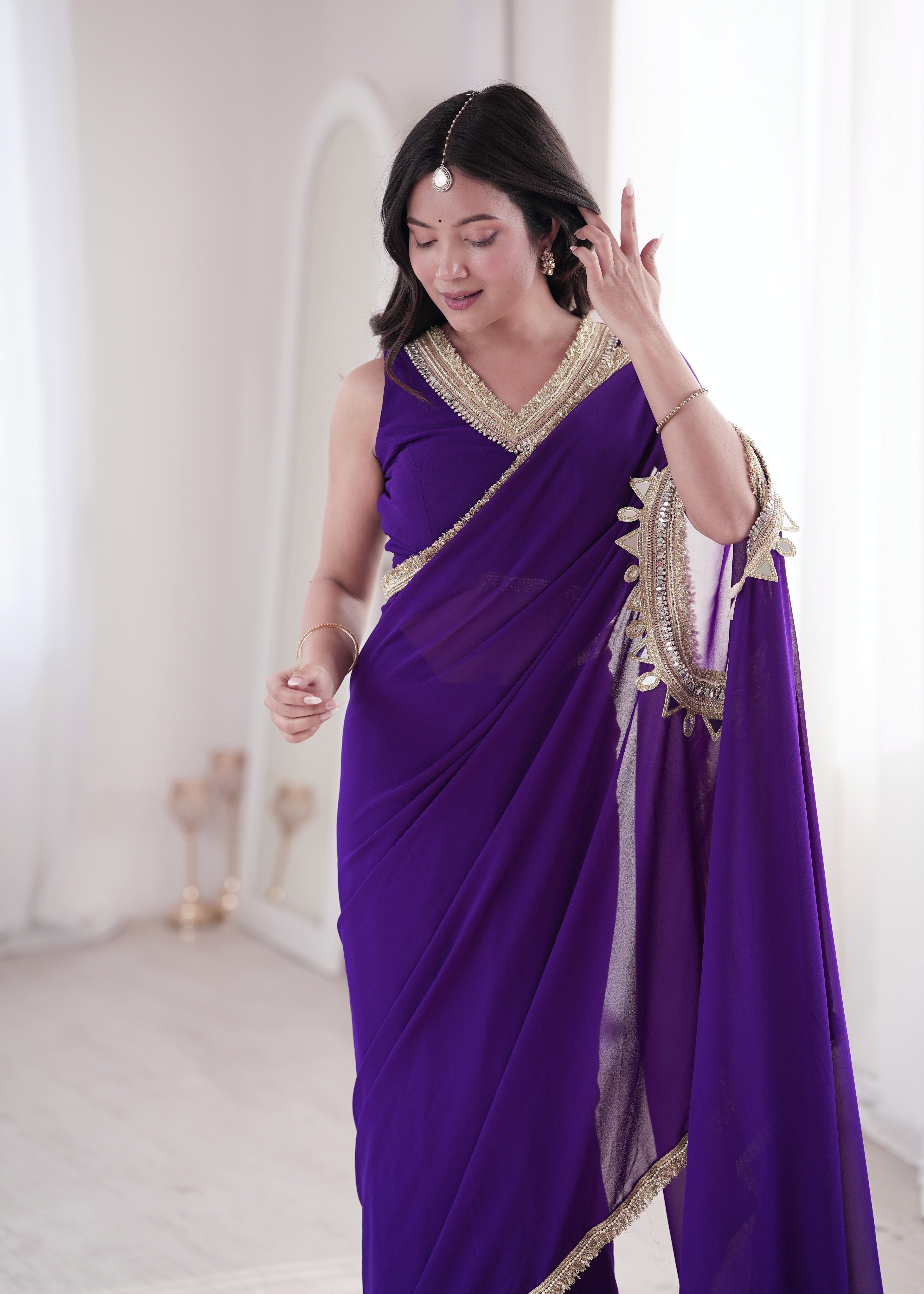 Purple Georgette Ready To Wear Saree