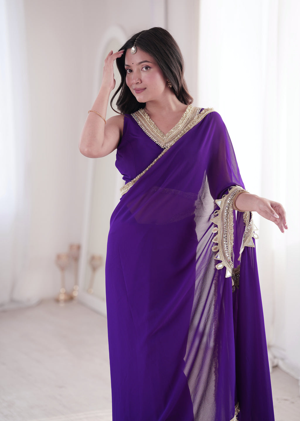 Purple Georgette Ready To Wear Saree