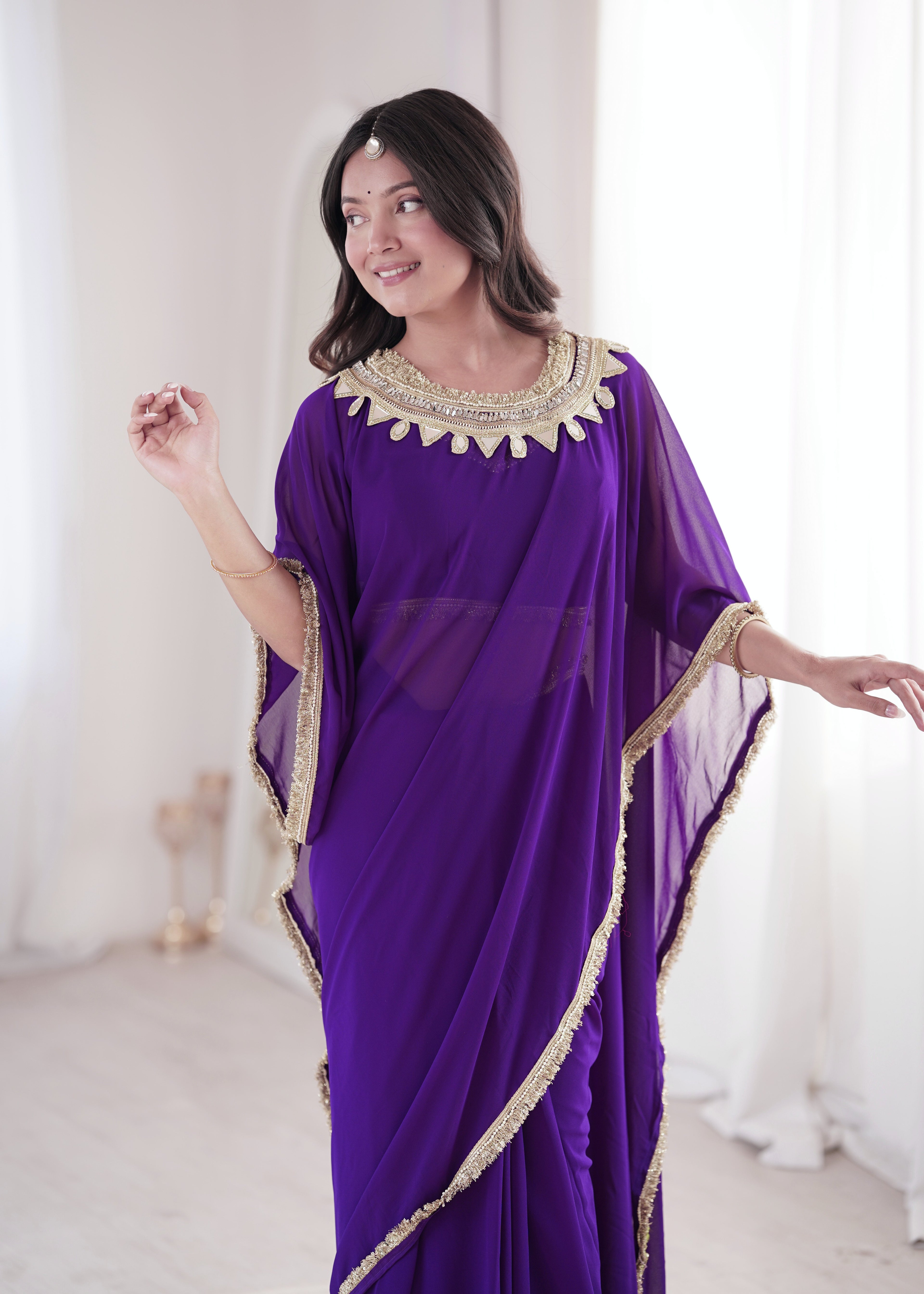 Purple Georgette Ready To Wear Saree