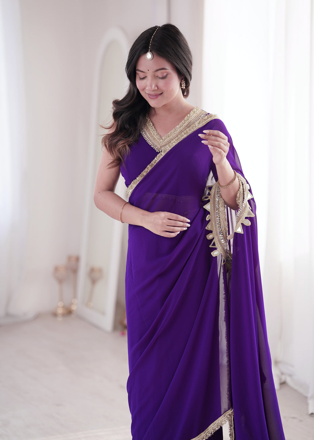 Purple Georgette Ready To Wear Saree