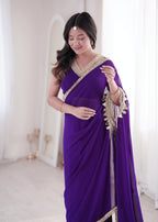 Purple Georgette Ready To Wear Saree