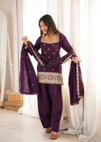 Purple Embroidery Sequence Dori And Jari Work Farsi Salwar Suit Set