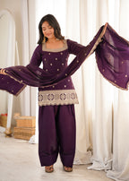 Purple Embroidery Sequence Dori And Jari Work Farsi Salwar Suit Set