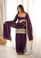 Purple Embroidery Sequence Dori And Jari Work Farsi Salwar Suit Set
