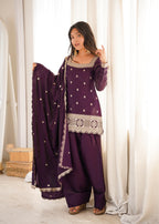 Purple Embroidery Sequence Dori And Jari Work Farsi Salwar Suit Set