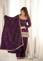 Purple Embroidery Sequence Dori And Jari Work Farsi Salwar Suit Set